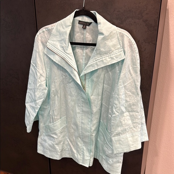 Lafayette 148 New York Light Light Blue Utility Jacket 100% Linen - Picture 1 of 6